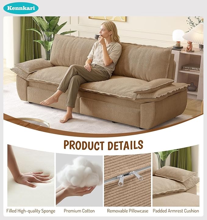 73.2 Queen Size 3-in-1 Convertible Pull Out Sofa Bed with Wheels Multi-Functional Velvet Loveseat Bed for Living Room and Bedroom (Camel)