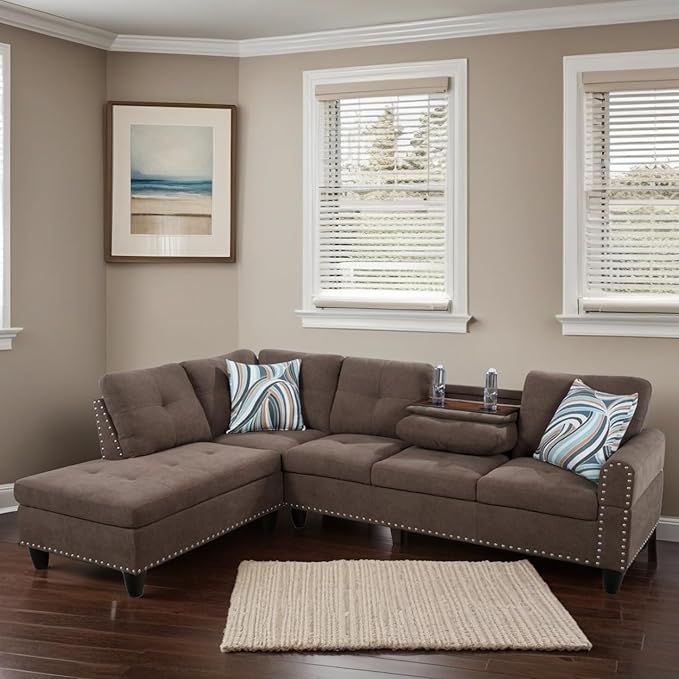 L-Shaped Sectional Sofa Modern Sectional Couches Home Sofas for Living Room with Movable Chaise Modular Living Room Sets Furniture for Apartment Bedroom &amp Office Brown