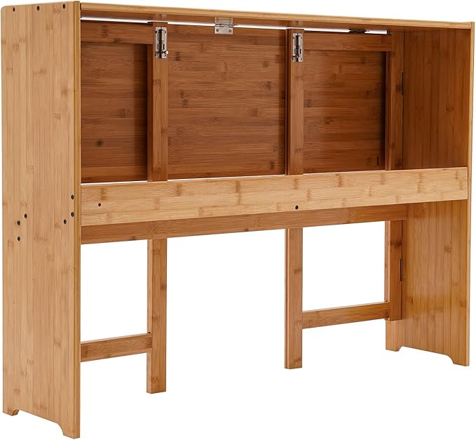 Modern Folding Desk Small Computer Table Writing Desk Laptop Desk Vanity Table Bamboo Workstation with Bookshelf for Home Office