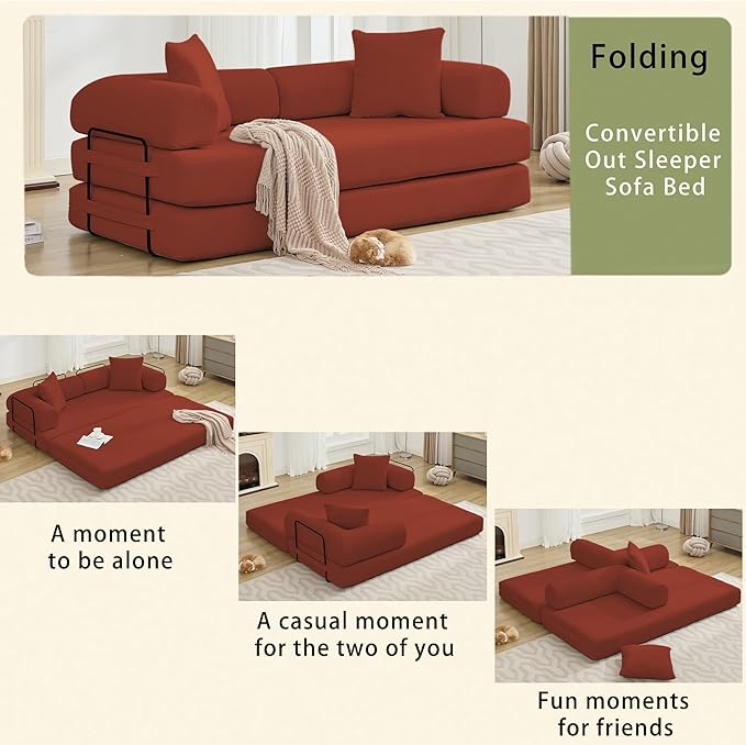 MYFUNSHOP Sleeper Sofa Bed4-in-1 Convertible Folding Boneless CouchFoldable Love Seat with Pillow Corduroy Floor Futon Couch for Living RoomBedroomLounge Studio