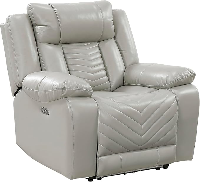 Lexicon Power Recliner Chair Faux Leather Upholstered Home Theater Seating with LED Lighting USB Charging Ports Single Wall Hugger Reclining Chair for Living Room/Bedroom Easy Assembly Gray