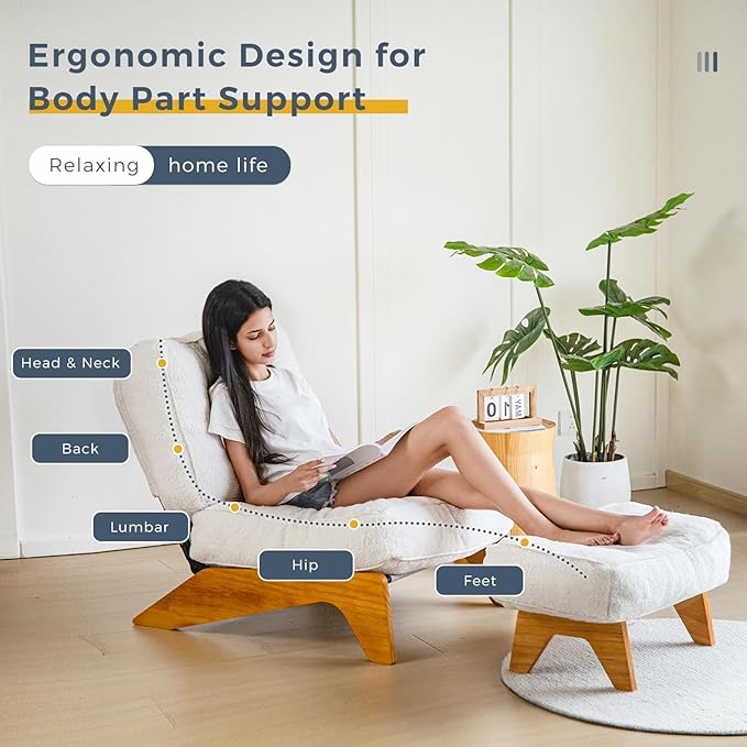 MAXYOYO Adjustable Accent Chair with Ottoman Thick Cushion Seated Lounge Chair Reclining Chair for Living Room Cozy Recliner and Footrest Set Beige