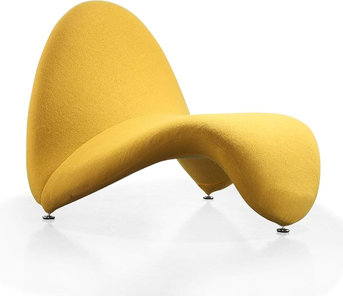 Manhattan Comfort MoMa Modern Abstract Lounge Accent Chair Sculptural Tongue Design Wool Blend Upholstery Metal Frame with Geometric Legs Fully Assembled Set of 2 Yellow