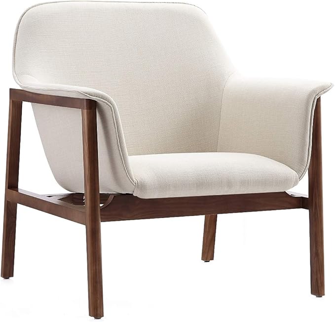Manhattan Comfort Miller Mid Century Modern Accent Chair Linen Weave Upholstery Seamless Bucket Seat with Flared Arms Ideal for Living Room Bedroom &amp Office Use Fully Assembled Set of 1 Cre