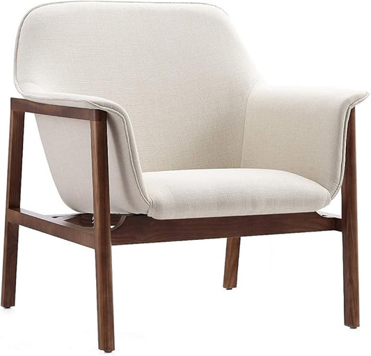 Manhattan Comfort Miller Mid Century Modern Accent Chair Linen Weave Upholstery Seamless Bucket Seat with Flared Arms Ideal for Living Room Bedroom &amp Office Use Fully Assembled Set of 1 Cre