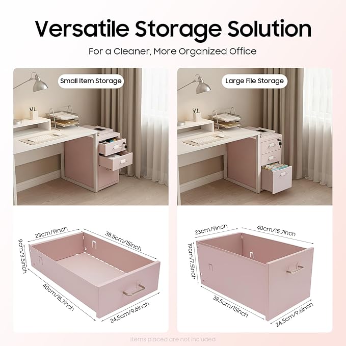 3 Drawer Mobile File Cabinet with Lock Metal Filing Storage Vertical Cabinets for Secure Office Storage Home Organization and Classroom Use Mobile Filing Drawer for Students and Professionals