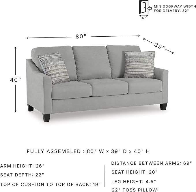 Signature Design by Ashley Adlai Casual Sofa with 2 Toss Pillows Light Gray