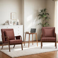 HOMMPA Mid-Century Modern Accent Chair Set of 2 Comfy Reading Armchair with Solid Wood Frame &amp Lumbar Pillow Upholstered Linen Lounge Chair with Side Pocket for Living Room BedroomBalcony (Bro