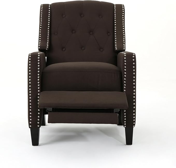 Pushback Recliner Comfortable Wingback Sofa Chair with Adjustable Backrest Tufted Fabric Upholstered Armchair Retro Rivets Decorated Recliner for Living Room Bedroom Office Home Theater Coffee