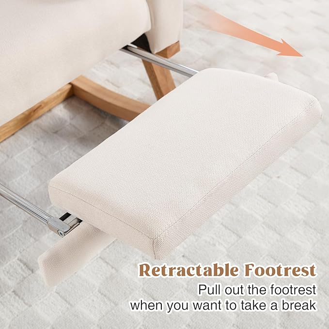Rocking Chair Nursery Nursing Rocking Chairs with Foot Rest for Mom Nursery Glider Rocker Chair with Footrest and High Backrest for Living Room Bedroom Beige