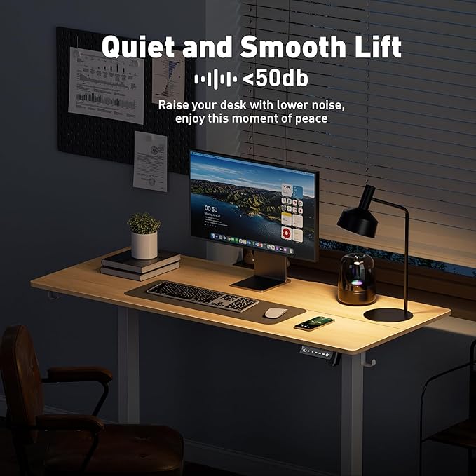 55 x 24 Inch Electric Standing Desk Adjustable HeightSit Stand Up Desk with WheelsHome OfficeRising DeskComputer Workstation Gaming Work (Spliced DesktopOak)