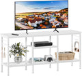 Furologee TV Stand for TVs up to 55 Inch Entertainment Center with Open Storage Shelves Media Console Table with Soundbar Shelf for Living Room Bedroom White