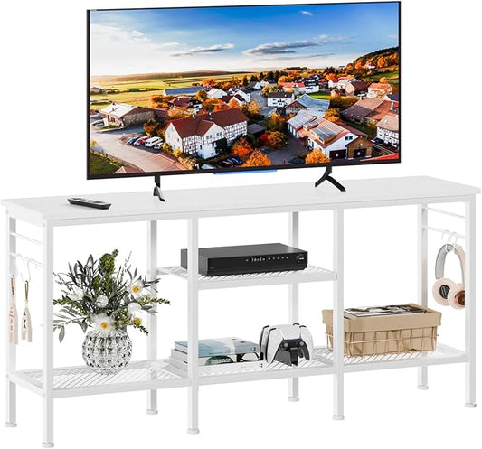 Furologee TV Stand for TVs up to 55 Inch Entertainment Center with Open Storage Shelves Media Console Table with Soundbar Shelf for Living Room Bedroom White