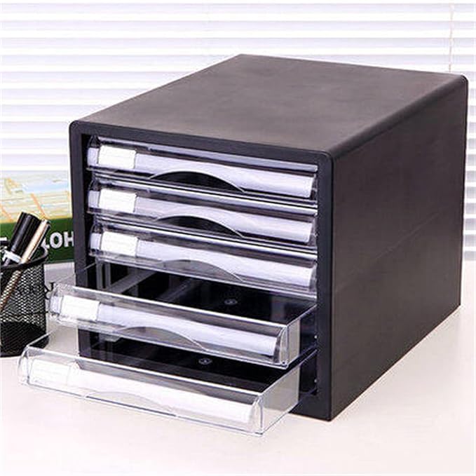 File Storage Cabinets Desktop File Cabinet Transparent Drawer Data Small Cabinet Office Desktop Household Storage Box(Black)