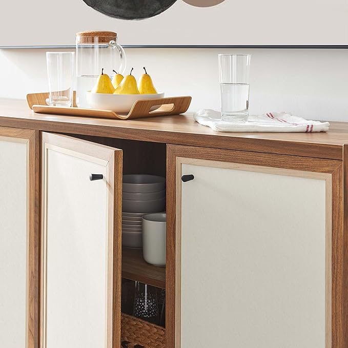 Modway Capri 65 Inch Sideboard in Walnut Large Storage Doors Entryway Console Table Mid-Century Modern Buffet Cabinet or Credenza for Living or Dining Room