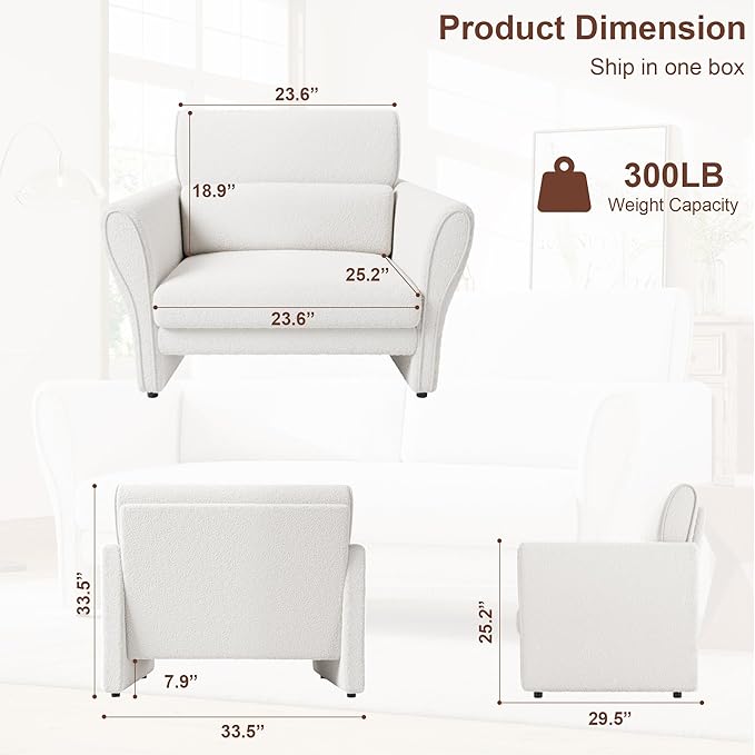 GarveeHome Modern Accent Chair Boucle Upholstered Armchair for Living Room Mid-Century Lounge Chair Comfy Single Sofa for Bedroom Office Beige