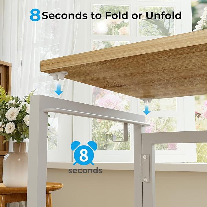 GreenForest Folding Desk with Monitor Stand 31.5 Inch Foldable Computer Desk with Hook and Storage Sturdy Small Space-Saving Writing Work Table for Home Office Dorm Oak