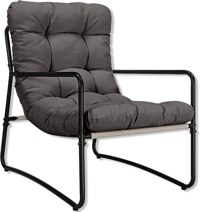 Modern Accent Chair Living Room Chair with Metal Frame &amp Armrest Comfy Reading Chair Leisure Sofa Armchair with Soft Cushion for Bedroom Balcony Lounge Reading Room Grey