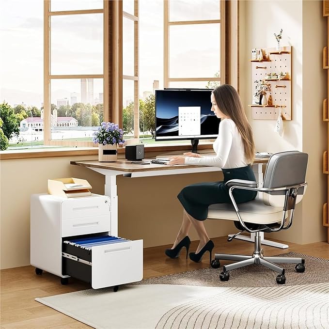 Mobile File Cabinets Mobile Filing Cabinet 3 Drawer White Small File with Lock Under Desk Cabinets for Home Office with Wheels A4