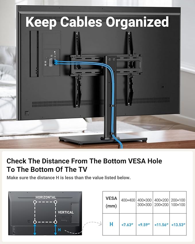 PERLESMITH Universal Swivel TV Stand Legs for 24-60 inch LCD LED TVs Height Adjustable Television Mount Stand with Tempered Glass Base Universal VESA Mount 400×400mm Holds up to 88lbs PSTVS09