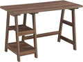 Pemberly Row Modern Trestle Writing Desk Cappuccino Wood Finish 29.25 H x 20.25 W x 47 D Fixed Shelves Contemporary Style Durable Wooden Home Office Desk for Books Supplies or Computer