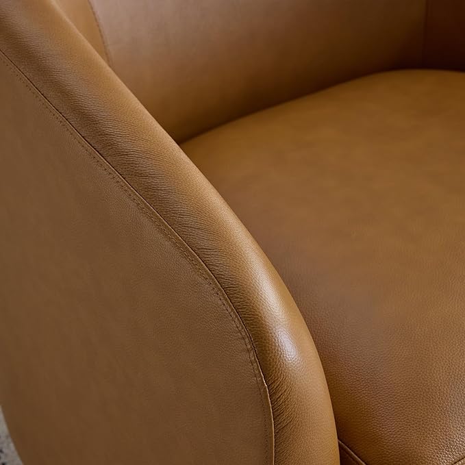 AEDI Genuine Leather Swivel Accent Chair Barrel Chair for Living Room Light Camel