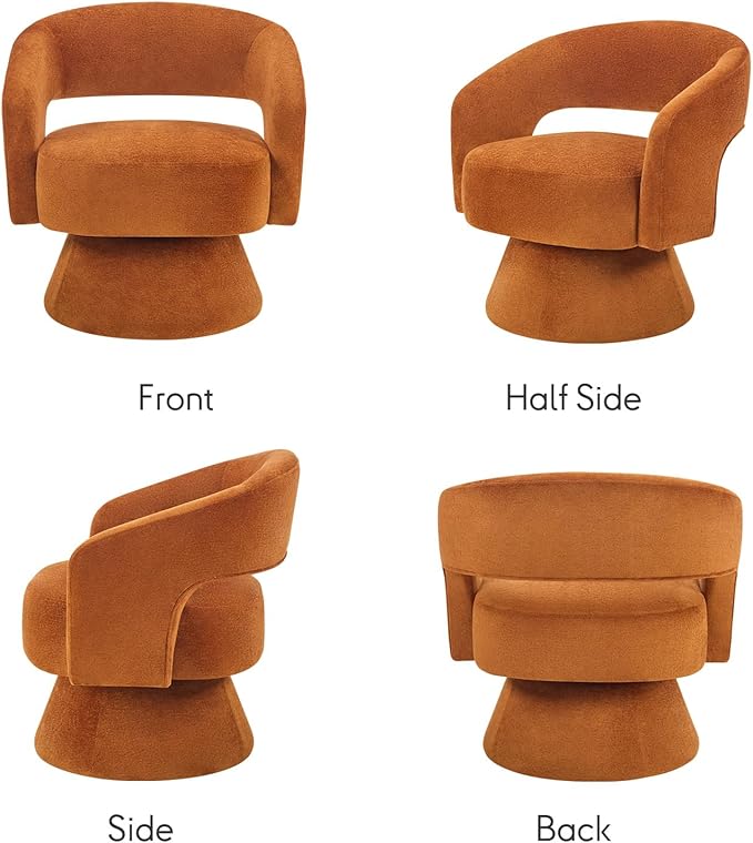 Bonzy Home Swivel Barrel Chair Velvet Accent Armchair 360 Degree Swivel Club Chair for Living Room Bedroom Reception Room 1 Pack Orange