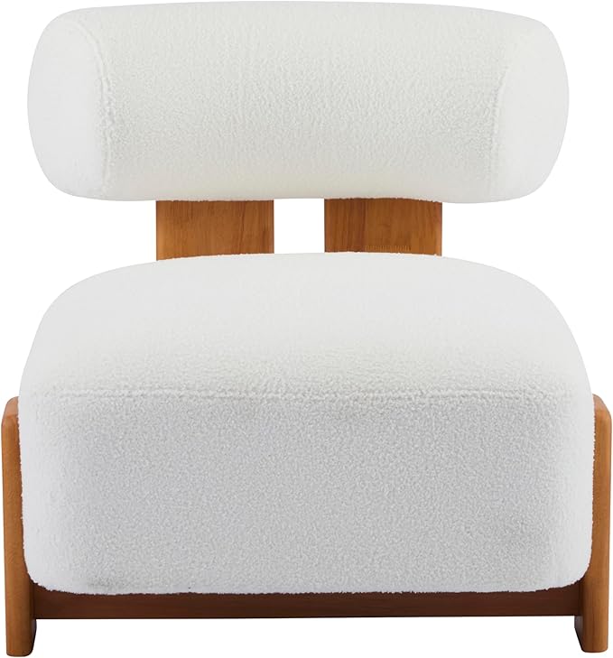Christopher Knight Home Jillian Modern Boucle Upholstered Accent Chair Armless Living Room Single Lounge Sofa Comfy Reading Chair for Bedroom Low Profile Chair Milky White+Brown
