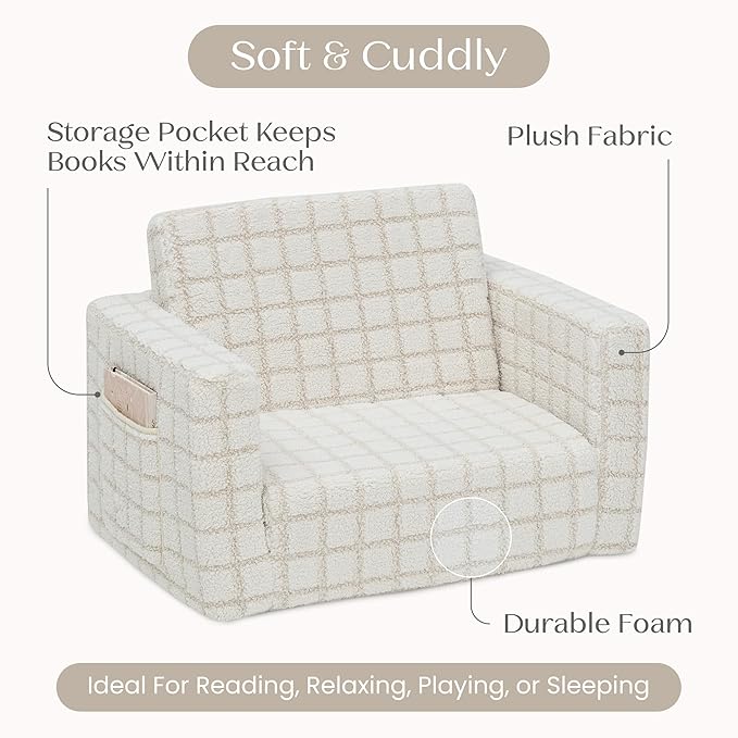 Delta Children Checkered Cozee Flip-Out Chair Cream