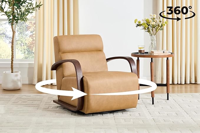 Swivel Accent Living Room Chairs Set of 2 Upholstered Single Sofa Chair Faux Leather Armchair with Solid Metal Base Comfy Reading Side Chair for Bedroom Home Office Corner Brown PU