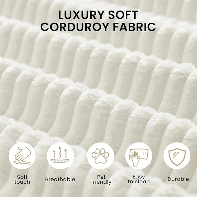 2026 Upgrade Convertible Sofa Bed 79 Inch Boneless Couch with Fixed-Shape Frame Corduroy Fabric with High Backrest Floor Sofa Modular Futon Couch for Living Room Bedroom Lounge (White) | High Backr