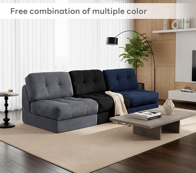 Tbfit 35.8'' Folding Sofa Bed Convertible Sleeper Chair with Large Pillow Corduroy Folding Couch Bed Portable &amp Foldable Mattress Boneless Floor Sofa Set of 2 Black
