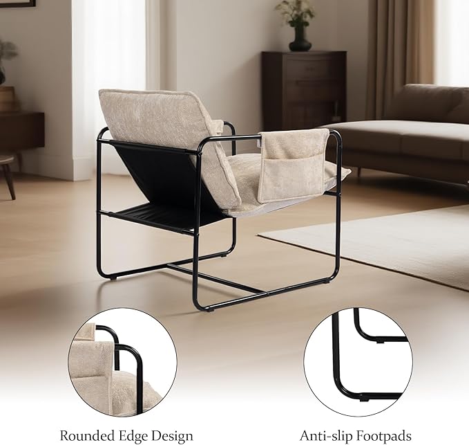 Modern Accent Chair Comfortable Living Room Chairs with Armrests Lounge Chair with Metal Frame Chenille Upholstered Bedroom Reading Chair