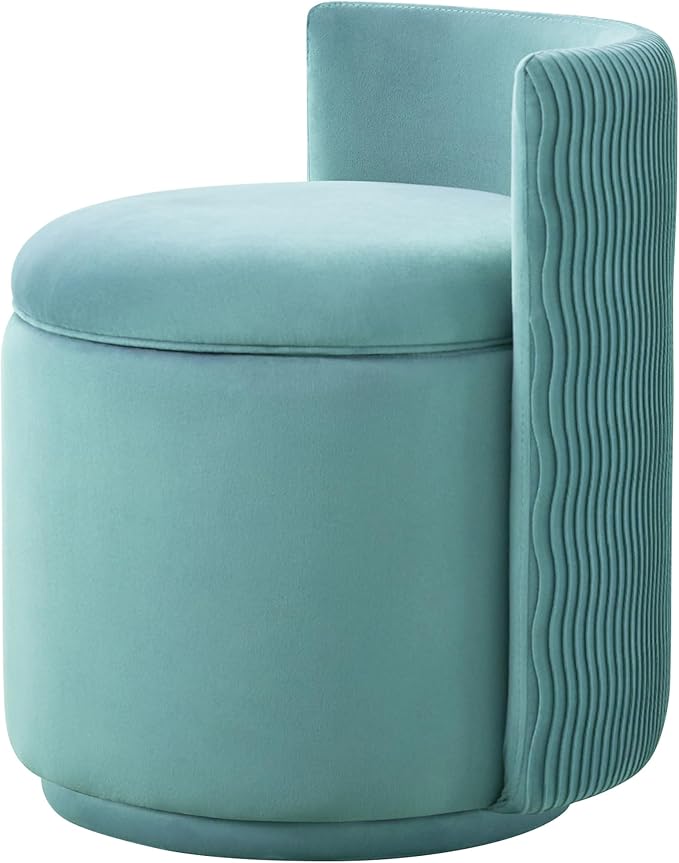 360° Swivel Velvet Vanity Chair with Storage Barrel Makeup Chair with Wave Back No Assembly Vanity Stool Small Accent Chair for Living Room Teal