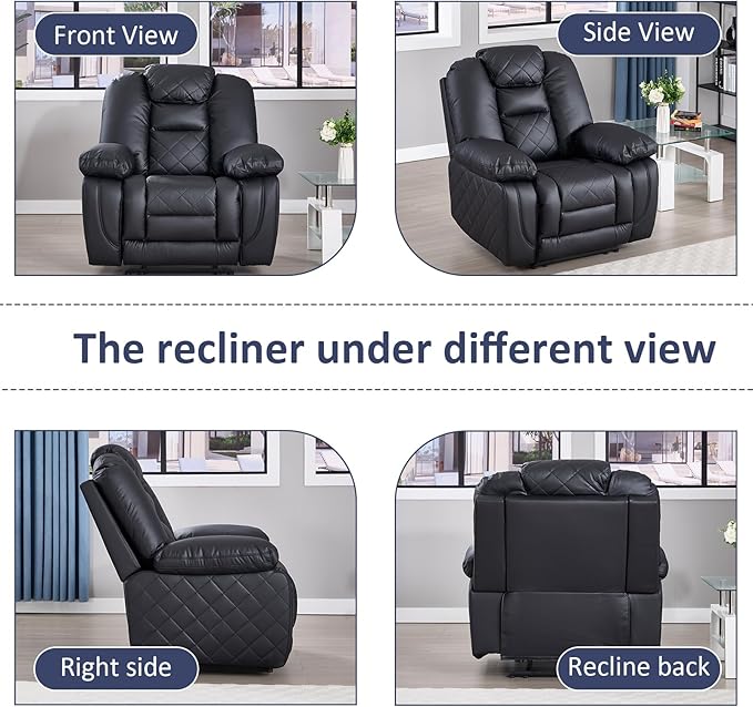 CANMOV Faux Leather Manual Recliner Chair Single Sofa Chair with Comfortable Armrest and Backrest Home Theater Seating for Living Room Bedroom Black