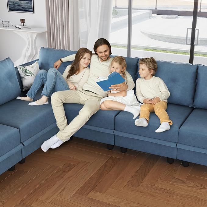 LLappuil Modern Faux Leather Fabric Modular Sectional Armchair with Storage Seat Club Chair Arm Accent Chair for Apartment Bedroom Navy Blue