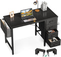Casaottima 32-Inch Small Computer Desk with 4 Fabric Drawers — Home Office Desks with Storage Writing Desk with Side Hook and Cloth Bag Modern Study/Work Table for Bedroom and Small Space Black