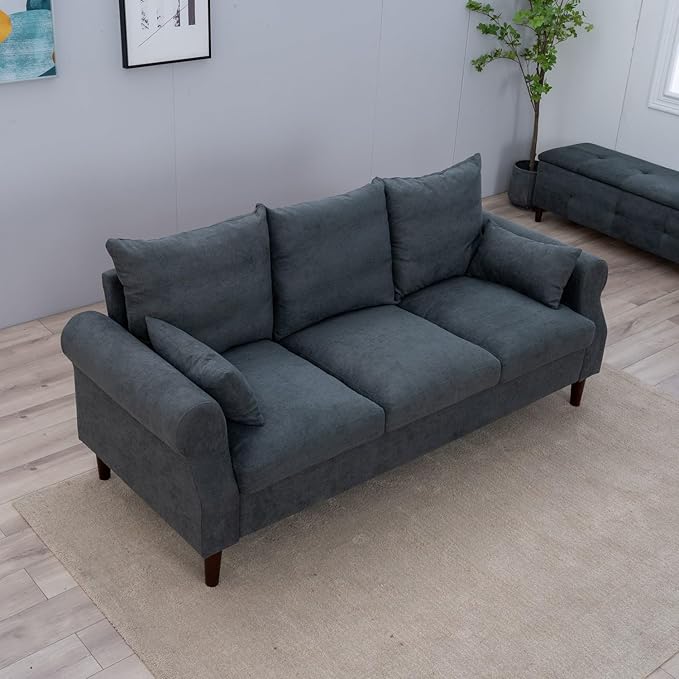Panana 2 3 5 6 Seater Upholstered Sofa Couch Linen Fabric/Artificial Leather L Shaped Corner Sectional Loveseat Ottoman Modern Living Room Sofa (Gray Linen 3 Seater)