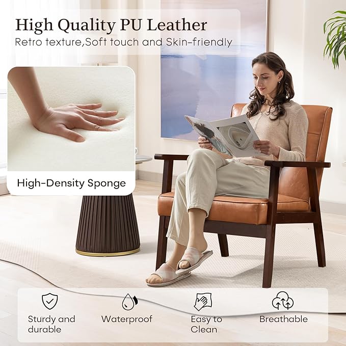 Bonzy Home Mid Century Modern Accent Chair for Living Room Upholstered Faux Leather Armchair Comfy Retro Bedroom Side Chair with Solid Wood Frame Orange