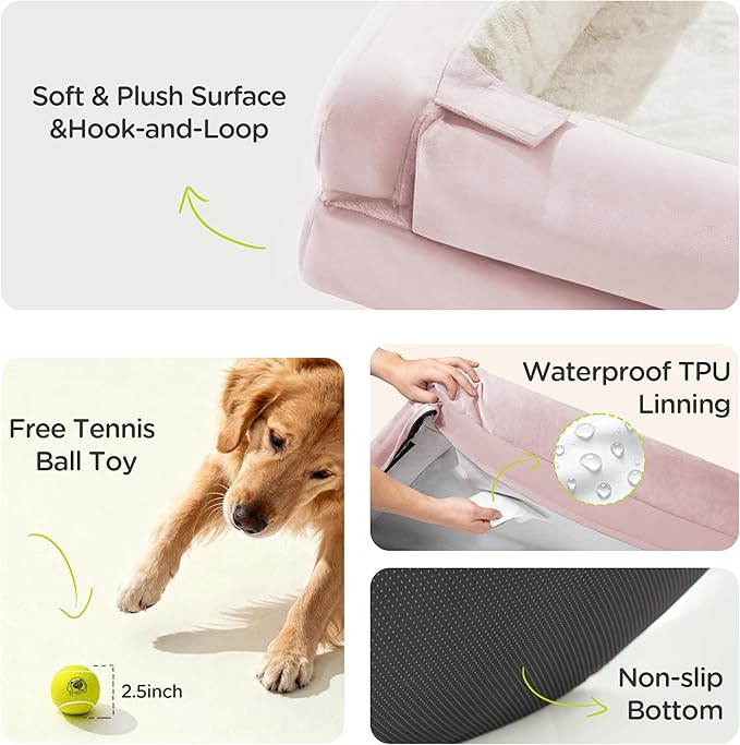 Orthopedic Dog Beds for Large Medium Dogs Big Waterproof Memory Foam Pet Couch Bed with Removable Washable Cover Tennis Ball Toy 36x27