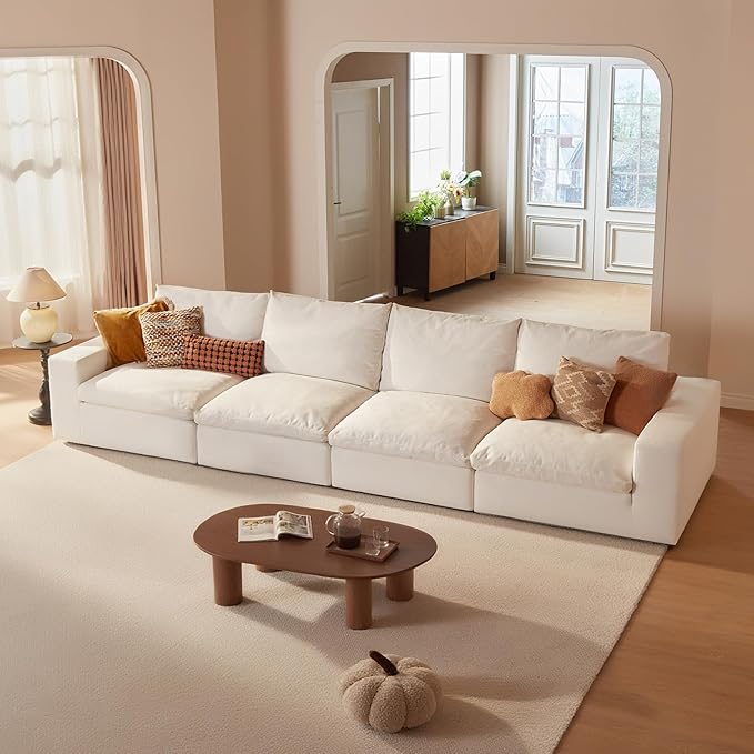 Cloud Couch Sectional Oversized Modular Sofa with 35'' Deep Seat Boneless Couch Comfy Sofa Stain-Resistant White Sectional Couches for Living Room Apartment 4 Seater