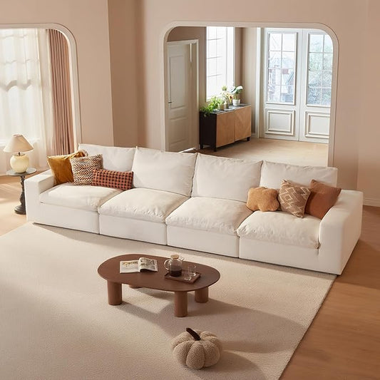 Cloud Couch Sectional Oversized Modular Sofa with 35'' Deep Seat Boneless Couch Comfy Sofa Stain-Resistant White Sectional Couches for Living Room Apartment 4 Seater