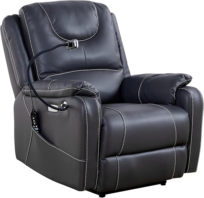 Zero Gravity Power Recliner with Massage and Heating FunctionLay Flat Chair W/Side Pockets &amp USB Charge Portsfor ElderlyYoungLiving RoomHome TheaterBlack