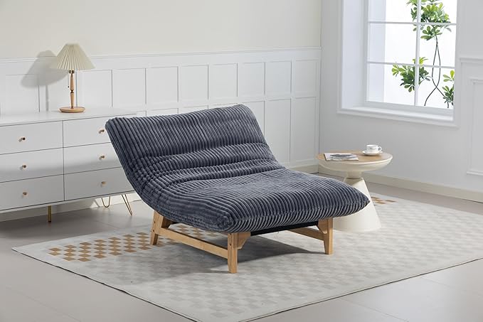 KEVINSPACE Modern Round Sofa Chair Round Chaise Lounge Fluffy Lazy Bean Bag Chairs for Adults Comfy Corduroy Upholstered Barrel for Living Room Salon Office White No Assembly Grey