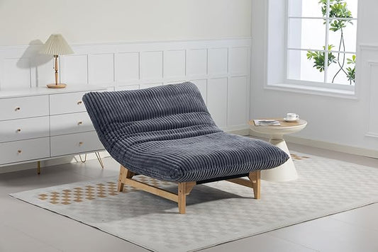 KEVINSPACE Modern Round Sofa Chair Round Chaise Lounge Fluffy Lazy Bean Bag Chairs for Adults Comfy Corduroy Upholstered Barrel for Living Room Salon Office White No Assembly Grey