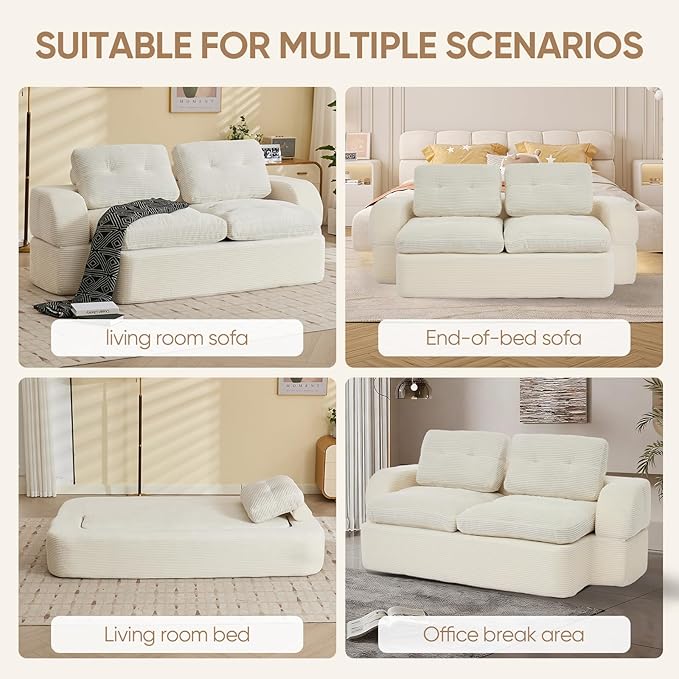 Sofa Bed Couch Convertible Futon Sofa Bed Foldable Boneless Couch No Assembly Love Seat Mattress Sleeper for Living Room Bedroom Apartment Beige