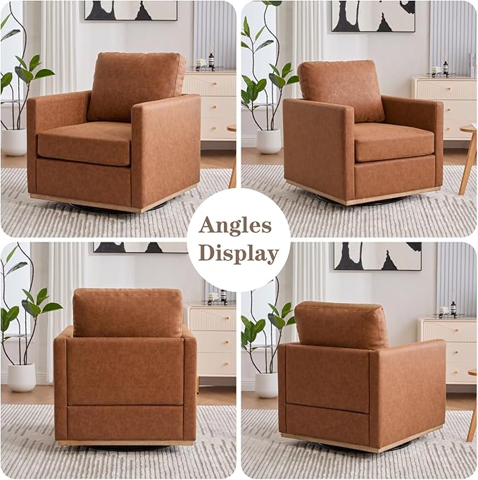 Mlmh &amp Kngwa 30.7 Upholstered Swivel Accent Chairs for Living Room Faux Leather Swivel Chair Modern Reading Chairs for Bedroom Office Brown
