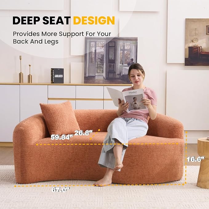 66.9'' Modular Sectional Loveseat Chenille Upholstered Boneless Curved Loveseat with Deep SeatCombination Round Sofa for Coffee Shop Game Room Office (Coral 66.9 Inch)