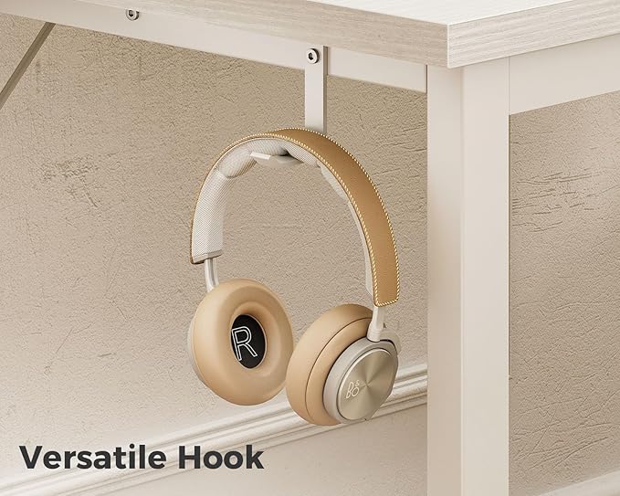 Casaottima 54 Inches Small Computer Desk Work Study Table for Home Office Kids Student Writing Desk with Headphone Hooks White