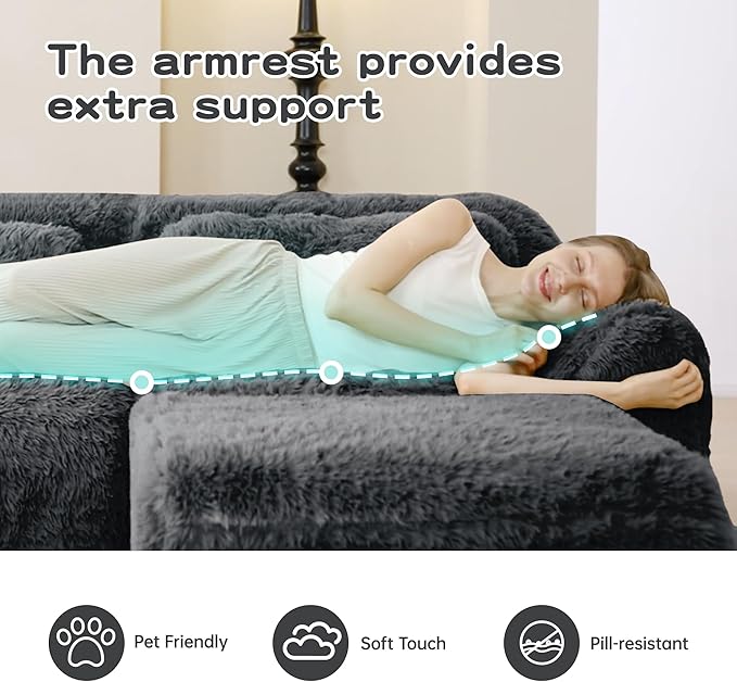 80.4-Inch Boneless Love Seat Couches in a Box Modern 2 Seat Floor Modular Foam Cloud Sofa Faux Fur Loveseat Couch W/Angle Armrests for Home Apartments Bedroom